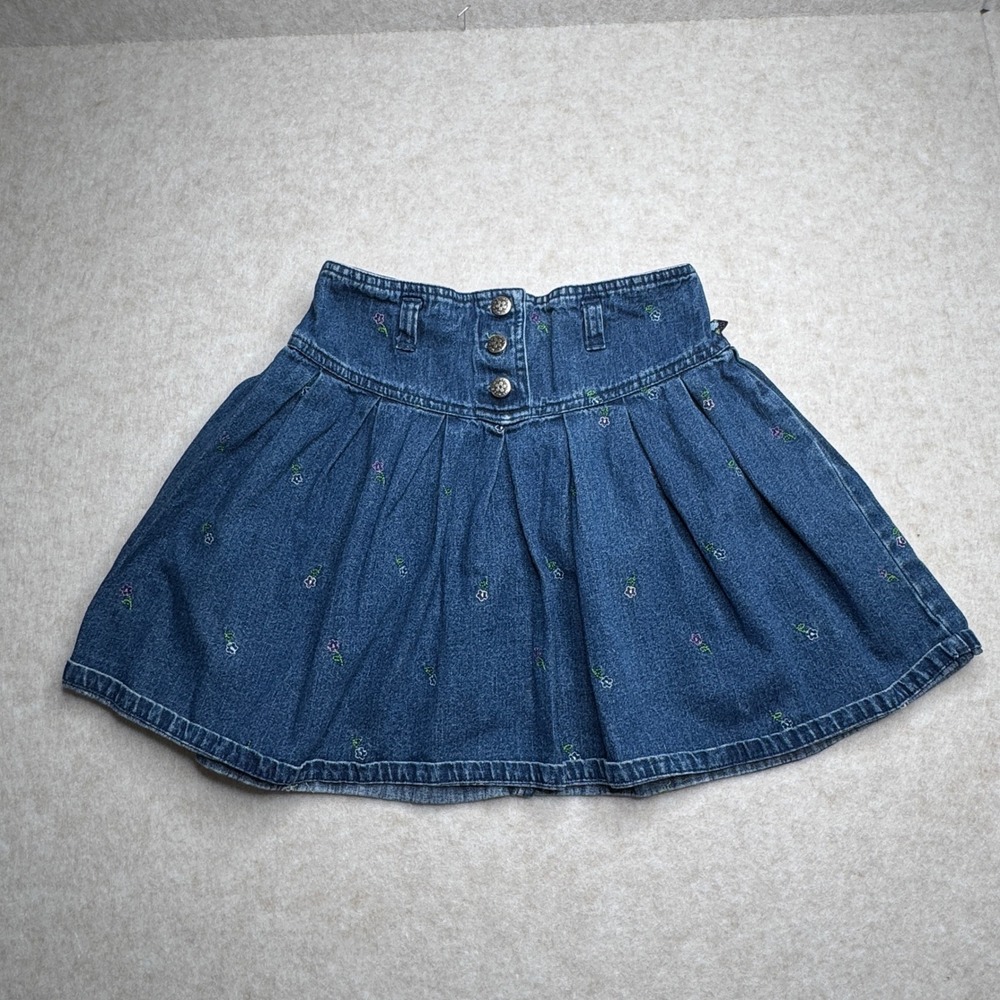 Mc Kids Denim Skirt Size 7 Blue Floral Embroidered Girls Casual Cute